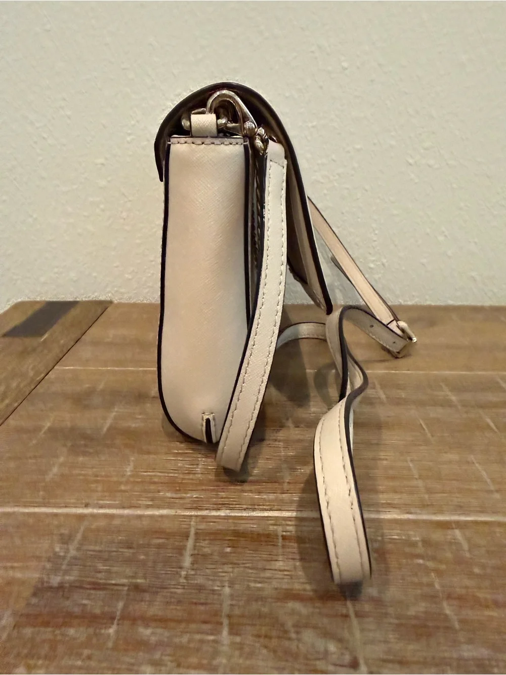 Kate Spade Cream Leather Clutch with Gold Plaque